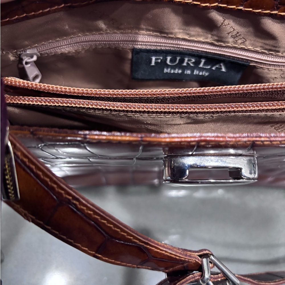 Furla Brown Leather women’s pocketbook made in Italy. 11” by 8” - Picture 5 of 6